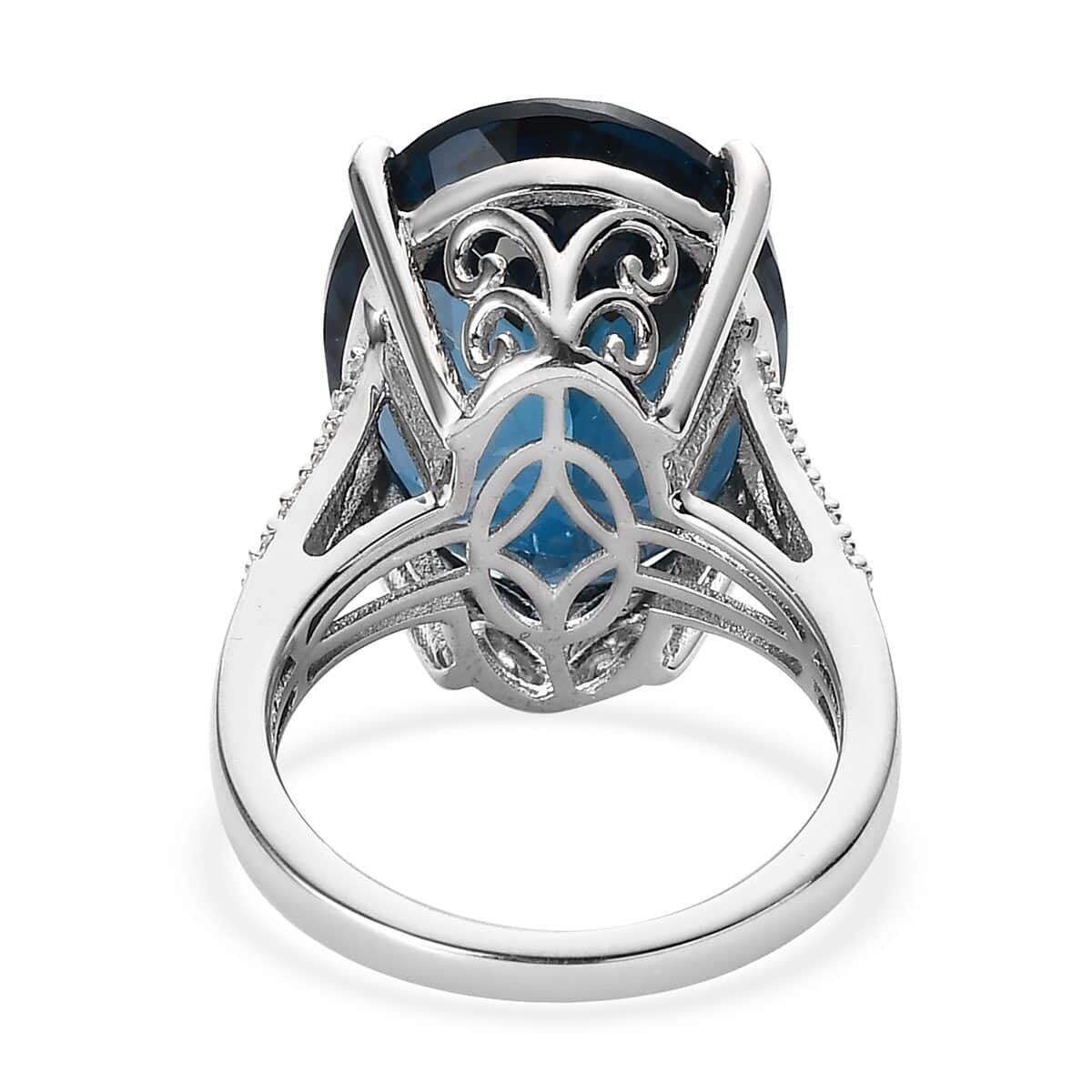 AAA London Blue Topaz and Moissanite Ring in Platinum Over Sterling Silver 22.10 ctw image number 4
