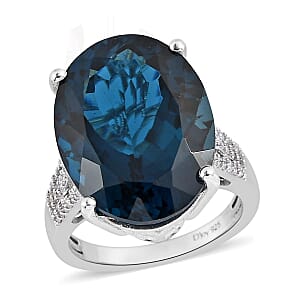 AAA London Blue Topaz and Moissanite Ring in Platinum Over Sterling Silver (Size 8.0) 22.10 ctw
