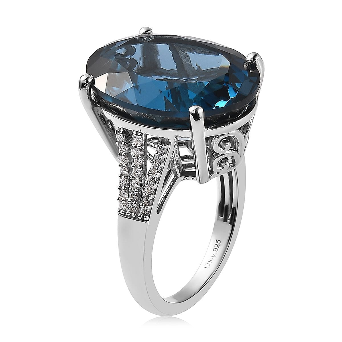AAA London Blue Topaz and Moissanite Ring in Platinum Over Sterling Silver (Size 8.0) 22.10 ctw image number 3