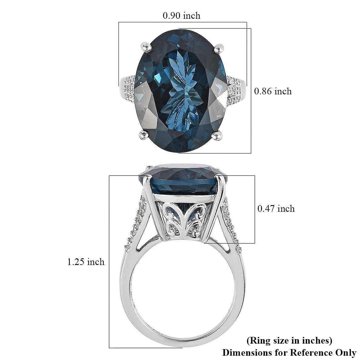 AAA London Blue Topaz and Moissanite Ring in Platinum Over Sterling Silver (Size 8.0) 22.10 ctw image number 5
