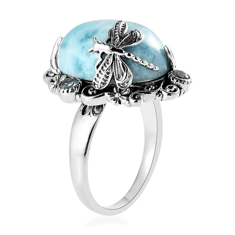 Artisan Crafted Larimar and Madagascar Paraiba Apatite Ring in Sterling Silver (Size 10.0) 10.65 ctw