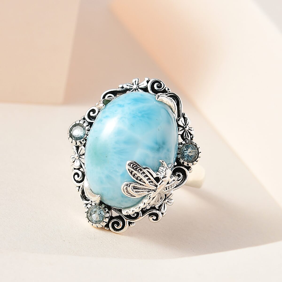 Artisan Crafted Larimar and Madagascar Paraiba Apatite Ring in Sterling Silver (Size 7.0) 10.65 ctw image number 1