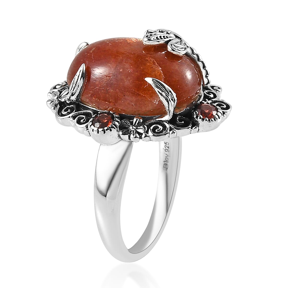 Artisan Crafted Sri Lankan Sunstone and Mozambique Garnet Dragonfly Ring in Sterling Silver (Size 10.0) 9.25 ctw image number 3