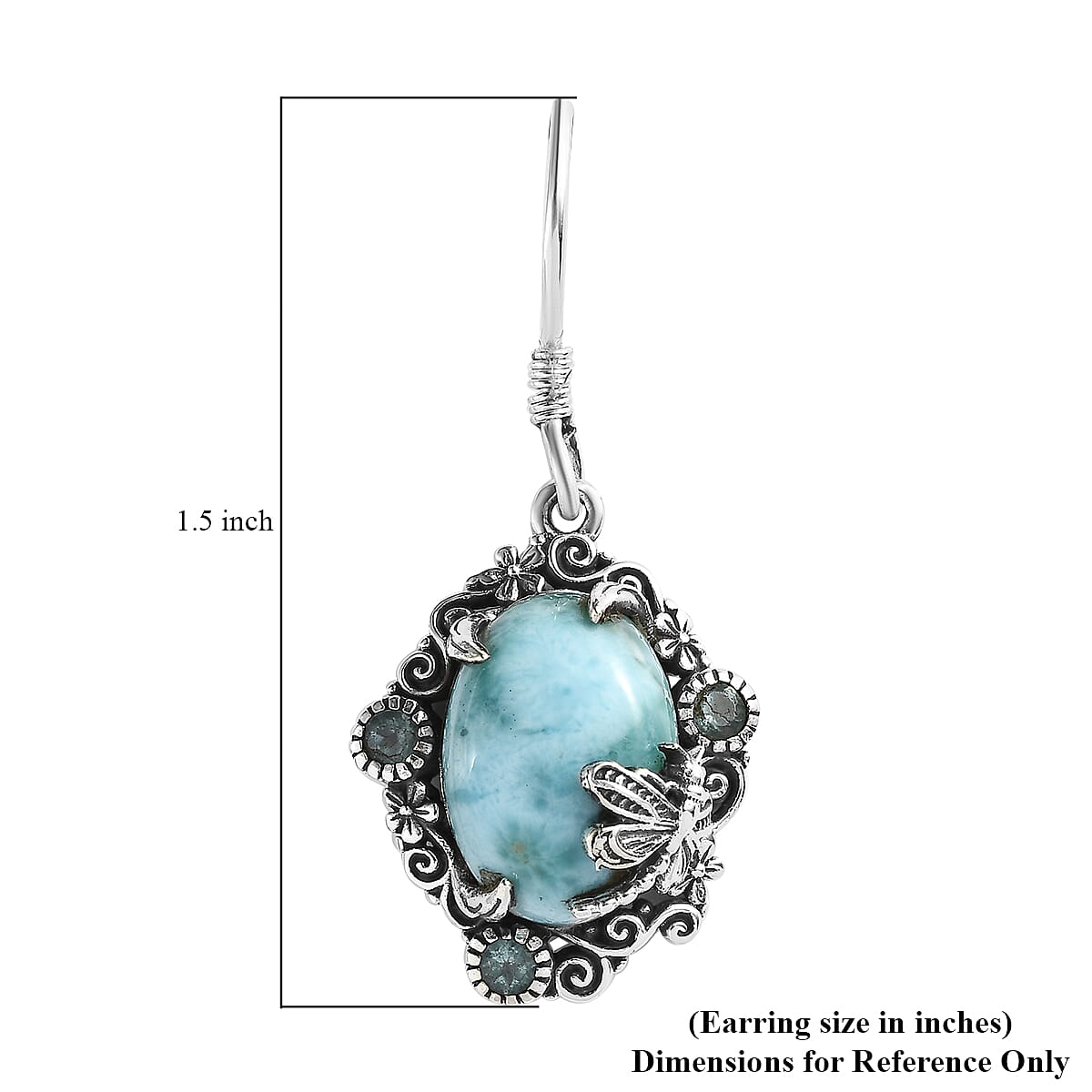 Artisan Crafted Larimar and Madagascar Paraiba Apatite Dragonfly Dangle Earrings in Sterling Silver 13.60 ctw