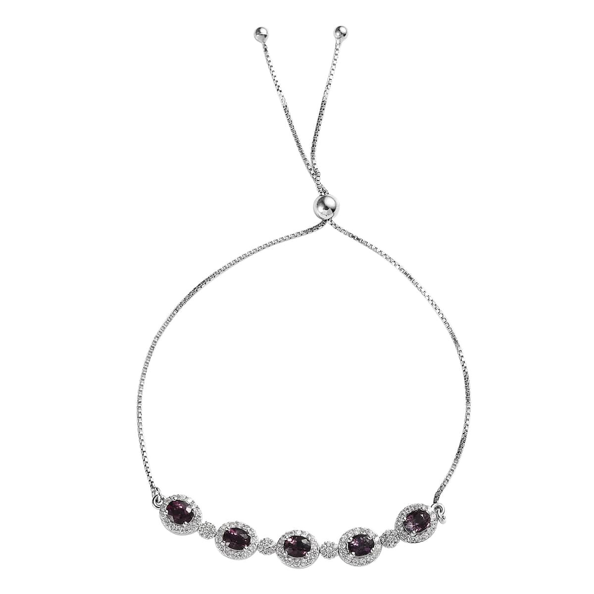 Tanzanian Lavender Spinel and White Zircon Bolo Bracelet in Platinum Over Sterling Silver (10.50 In) 3.15 ctw image number 0