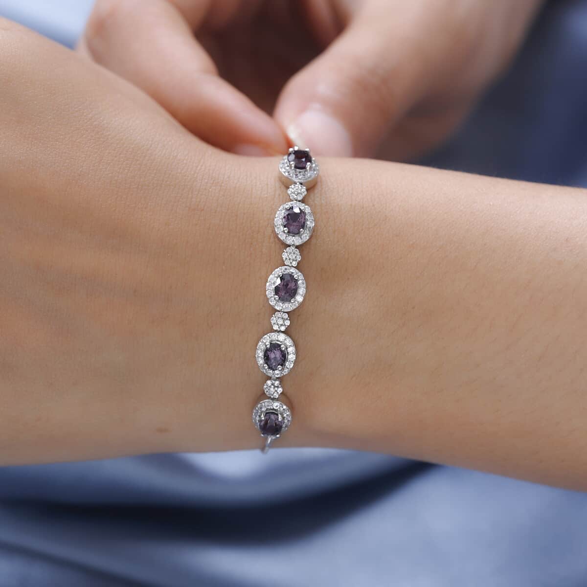 Tanzanian Lavender Spinel and White Zircon Bolo Bracelet in Platinum Over Sterling Silver (10.50 In) 3.15 ctw image number 2