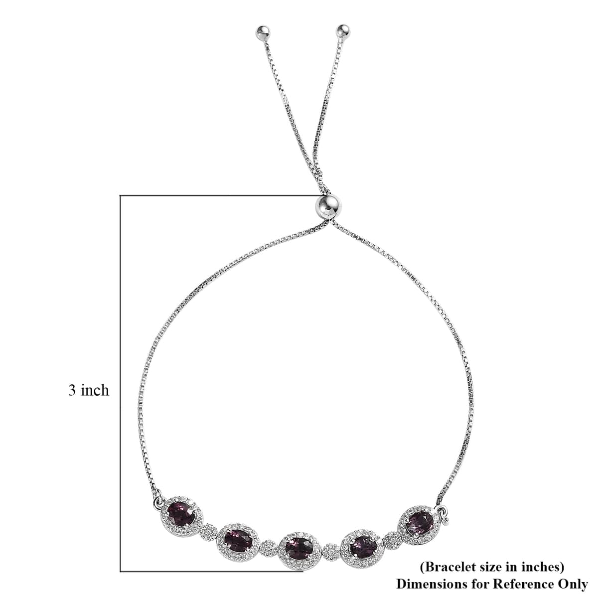 Tanzanian Lavender Spinel and White Zircon Bolo Bracelet in Platinum Over Sterling Silver (10.50 In) 3.15 ctw image number 4