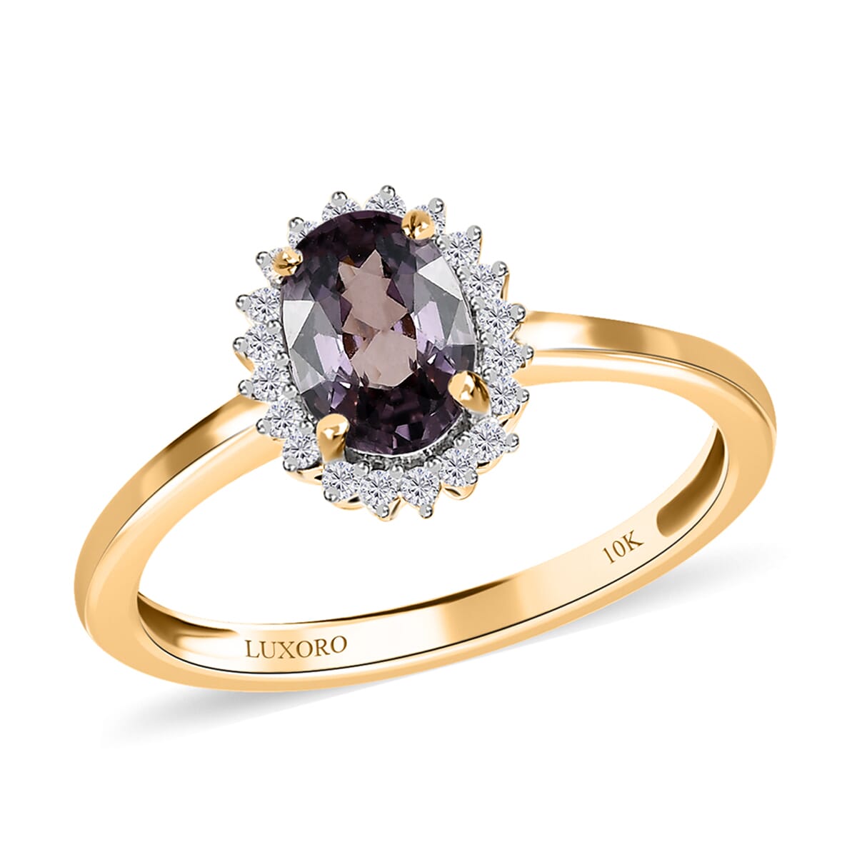 Luxoro 10K Yellow Gold Premium Tanzanian Lavender Spinel and Diamond Sunburst Ring (Size 10.0) 1.00 ctw image number 0