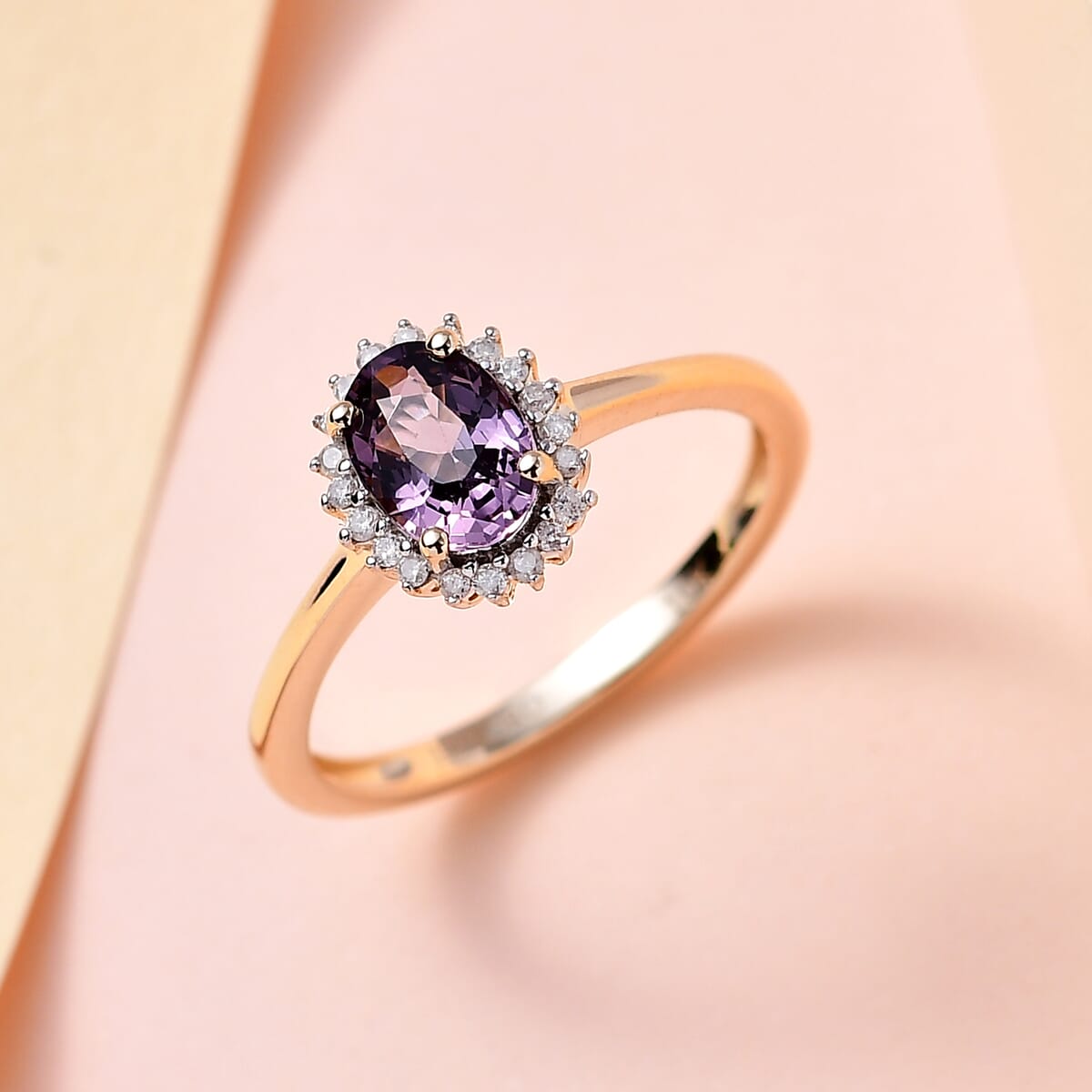 Luxoro 10K Yellow Gold Premium Tanzanian Lavender Spinel and Diamond Sunburst Ring (Size 10.0) 1.00 ctw image number 1