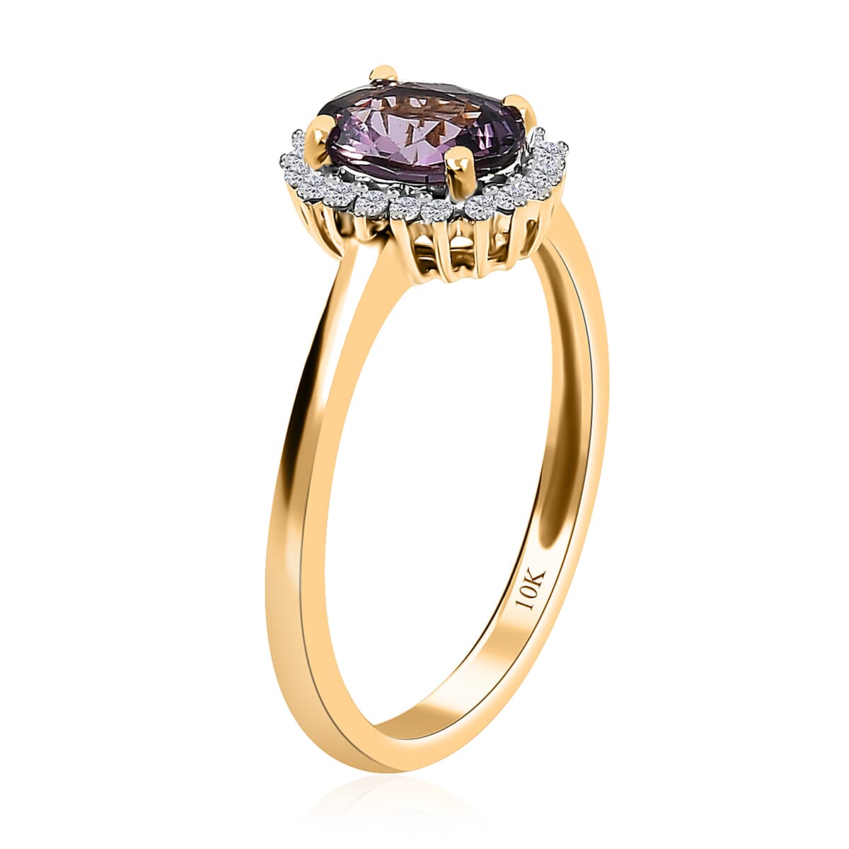 Luxoro 10K Yellow Gold Premium Tanzanian Lavender Spinel and Diamond Sunburst Ring (Size 10.0) 1.00 ctw