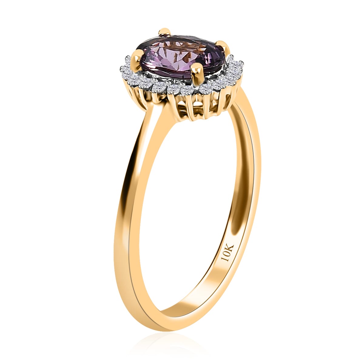 Luxoro 10K Yellow Gold Premium Tanzanian Lavender Spinel and Diamond Sunburst Ring (Size 10.0) 1.00 ctw image number 3