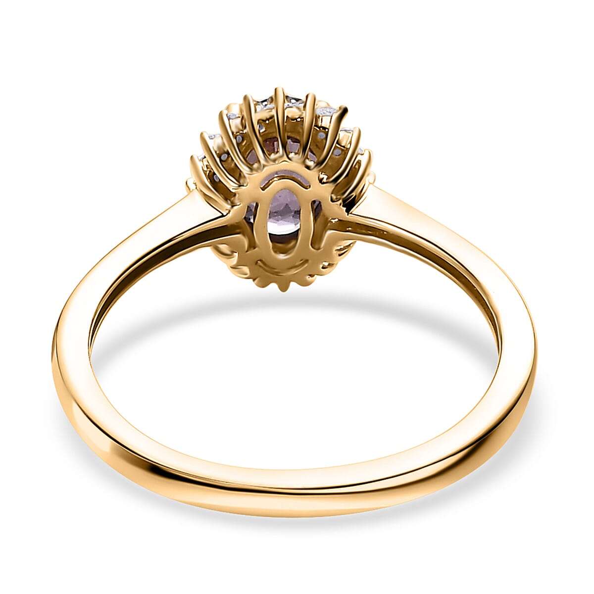 Luxoro 10K Yellow Gold Premium Tanzanian Lavender Spinel and Diamond Sunburst Ring (Size 10.0) 1.00 ctw