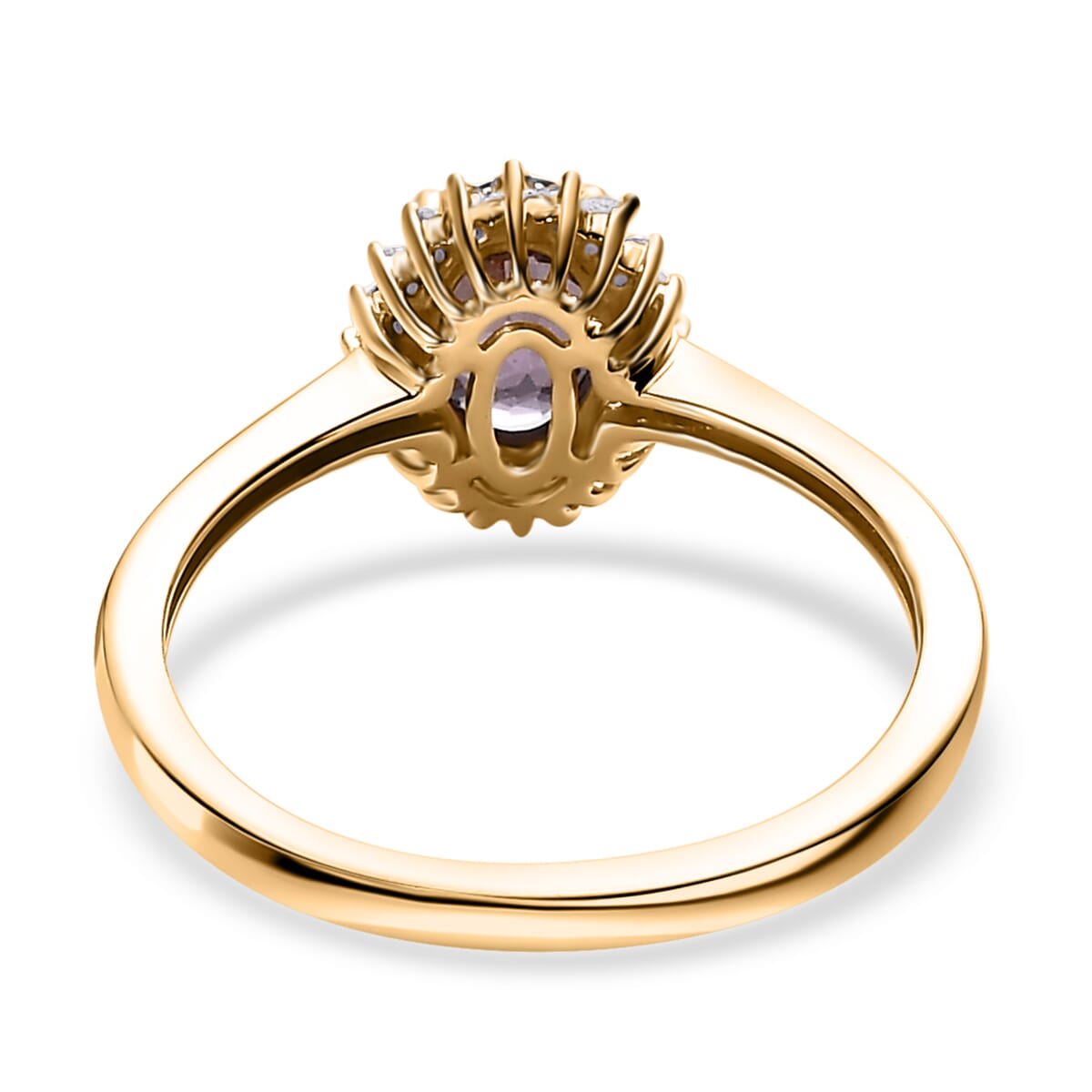 Luxoro 10K Yellow Gold Premium Tanzanian Lavender Spinel and Diamond Sunburst Ring (Size 10.0) 1.00 ctw image number 4