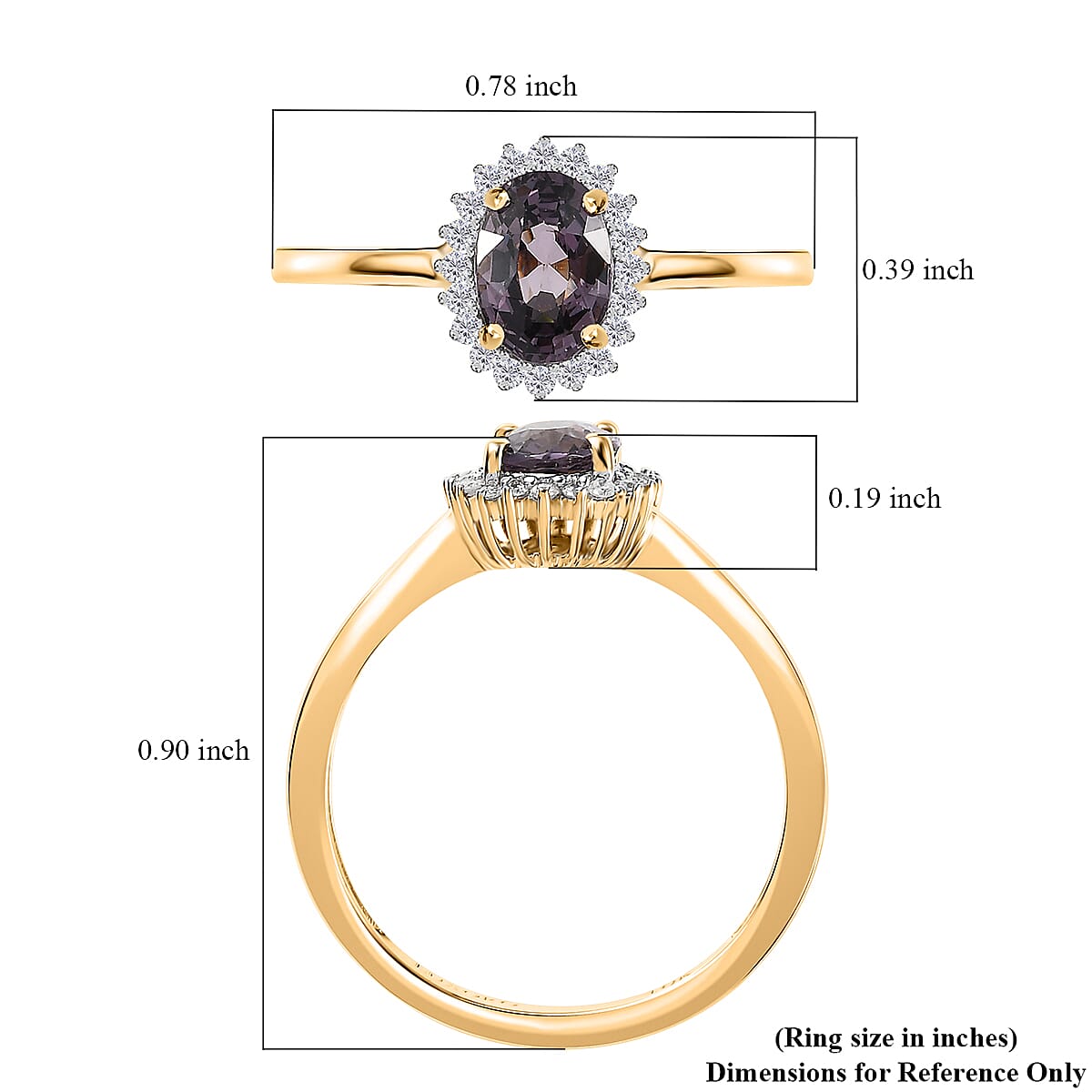 Luxoro 10K Yellow Gold Premium Tanzanian Lavender Spinel and Diamond Sunburst Ring (Size 10.0) 1.00 ctw