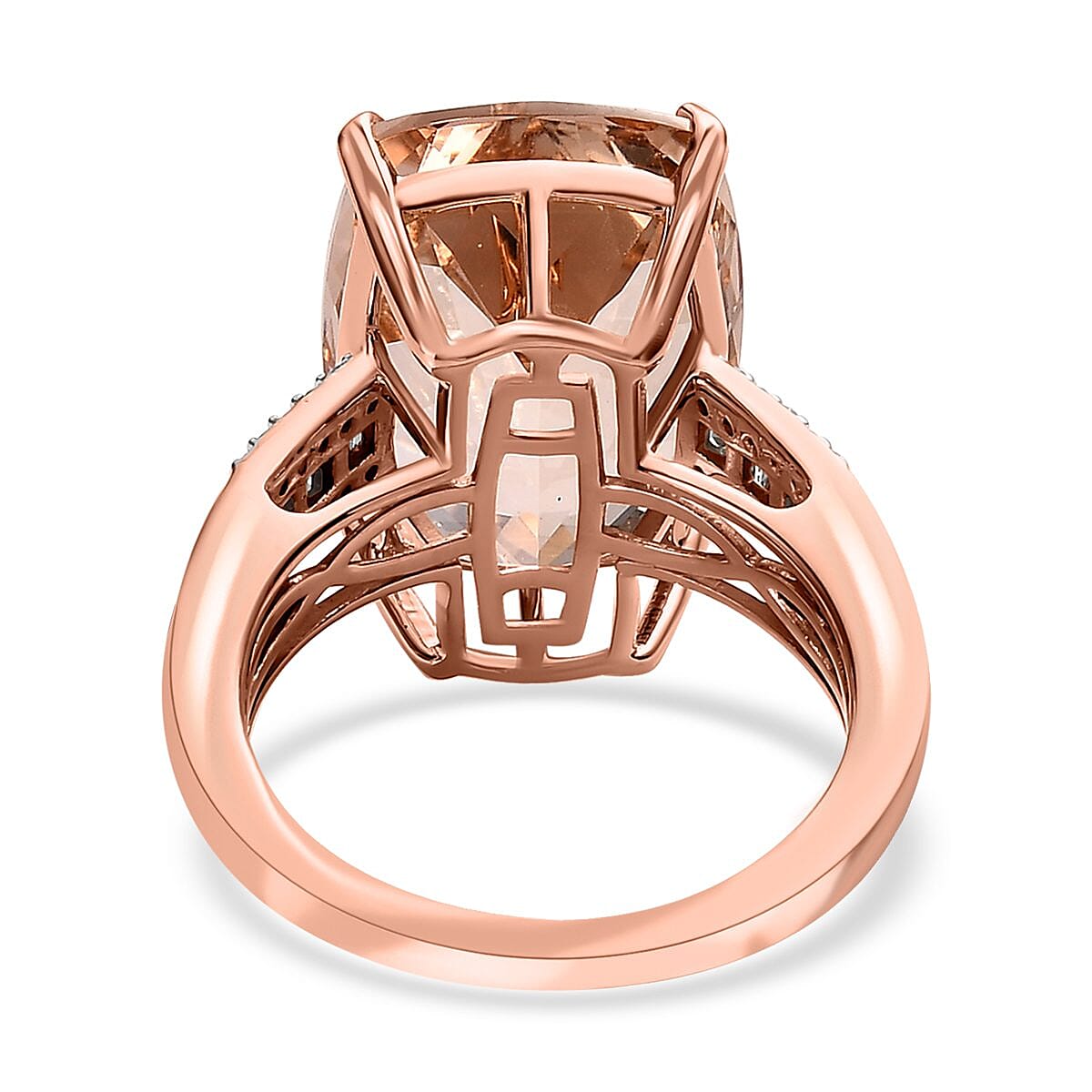 Luxoro 14K Rose Gold AAA Marropino Morganite and G-H I2 Diamond Ring (Size 6.0) 4.60 Grams 10.20 ctw