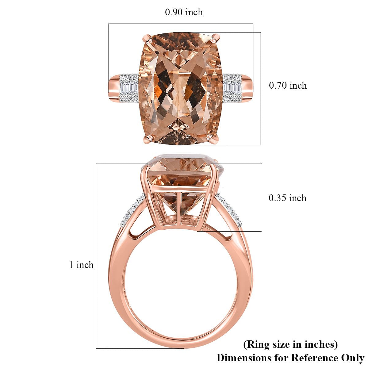 Luxoro 14K Rose Gold AAA Marropino Morganite and G-H I2 Diamond Ring (Size 7.0) 4.60 Grams 10.20 ctw image number 5