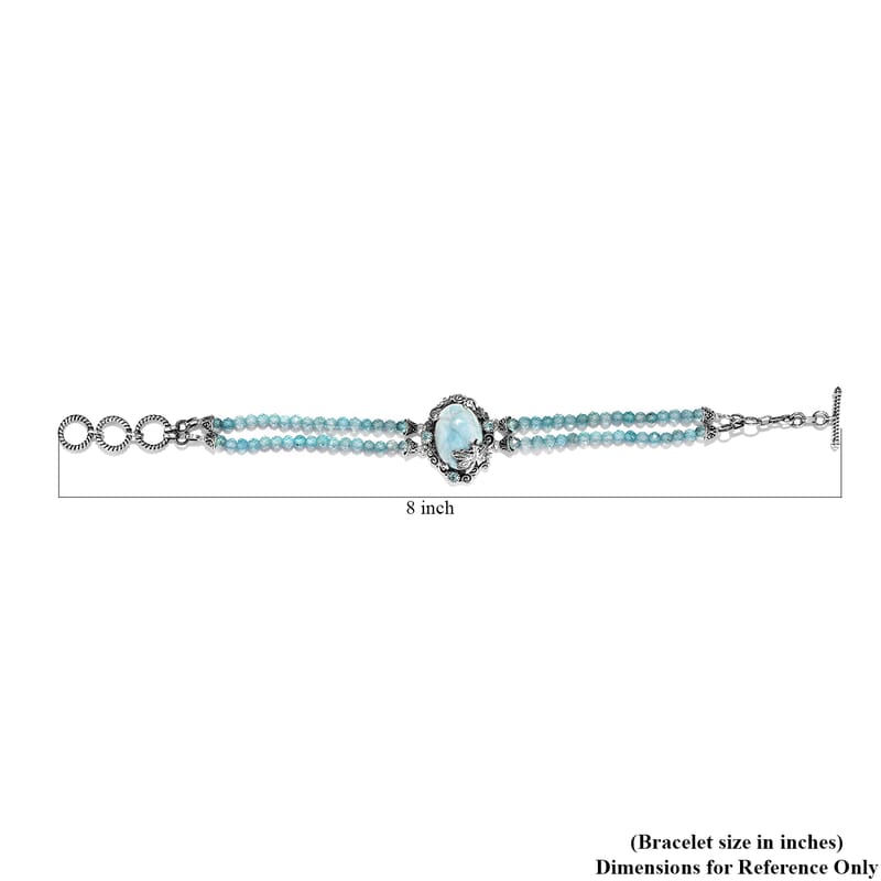 Artisan Crafted Larimar and Madagascar Paraiba Apatite Dragonfly Double-Row Toggle Clasp Bracelet in Sterling Silver (7.25 In) 48.60 ctw