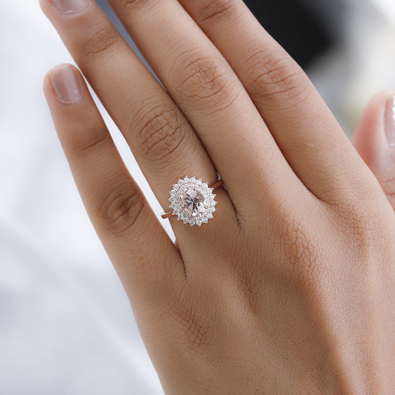 Pink Morganite and Moissanite Floral Ring in Vermeil Rose Gold Over Sterling Silver (Size 10.0) 1.65 ctw
