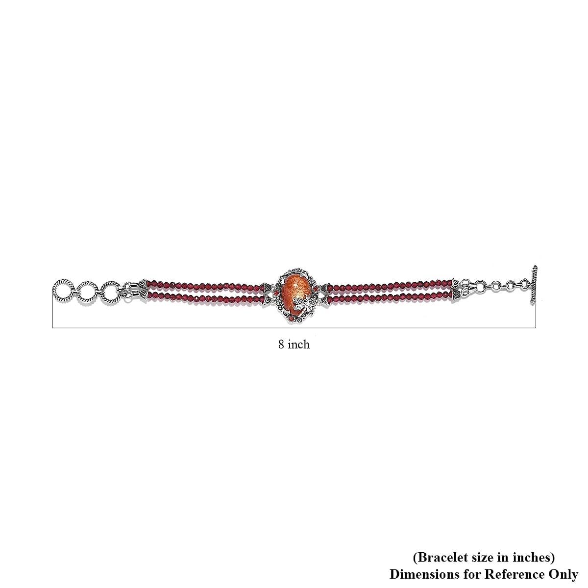 Artisan Crafted Sri Lankan Sunstone and Mozambique Garnet Dragonfly Double-Row Toggle Clasp Bracelet Sterling Silver (7.25 In) 46.90 ctw image number 4