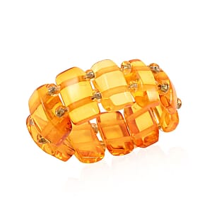 Yellow Amber Beaded Stretch Ring