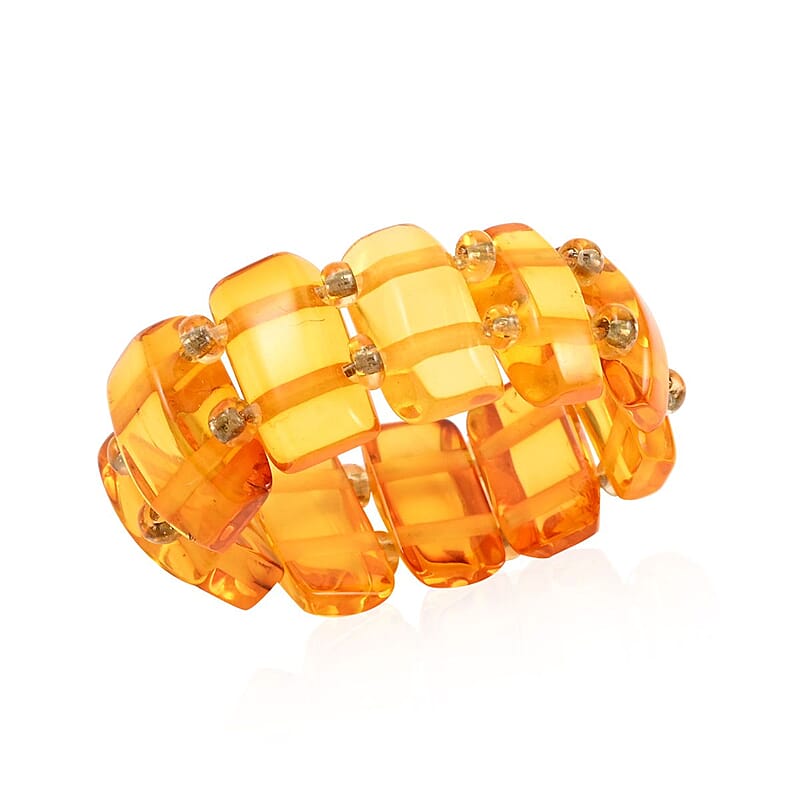 Yellow Amber Beaded Stretch Ring
