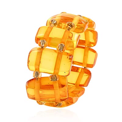 Yellow Amber Beaded Stretch Ring
