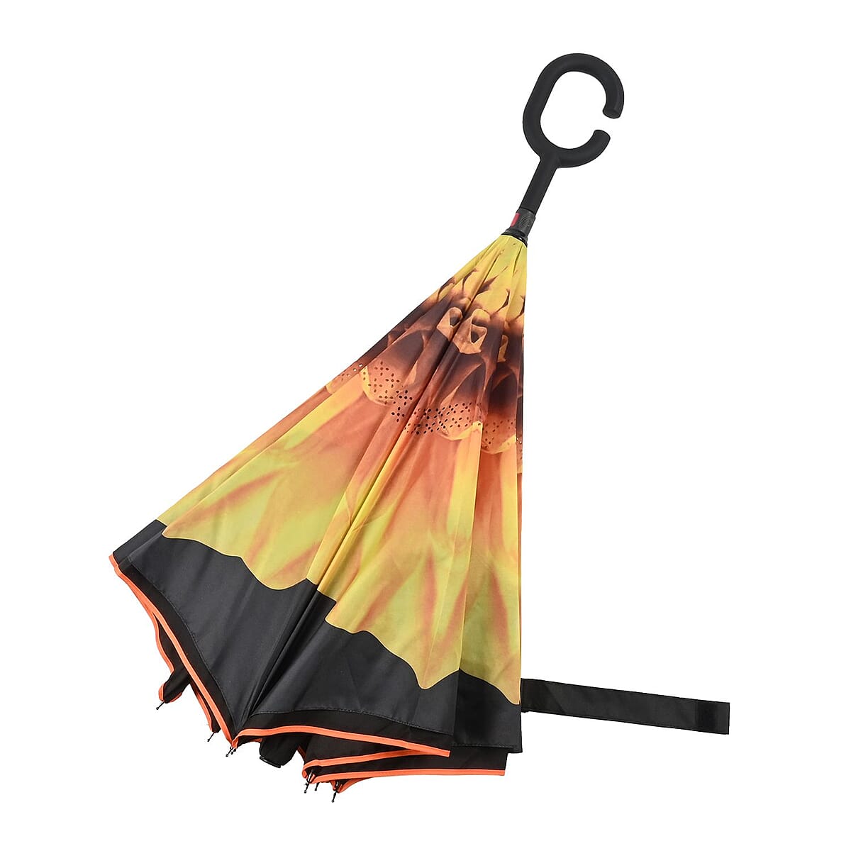 Reversible Umbrella with C Shaped Handle -Yellow Sunflower image number 3