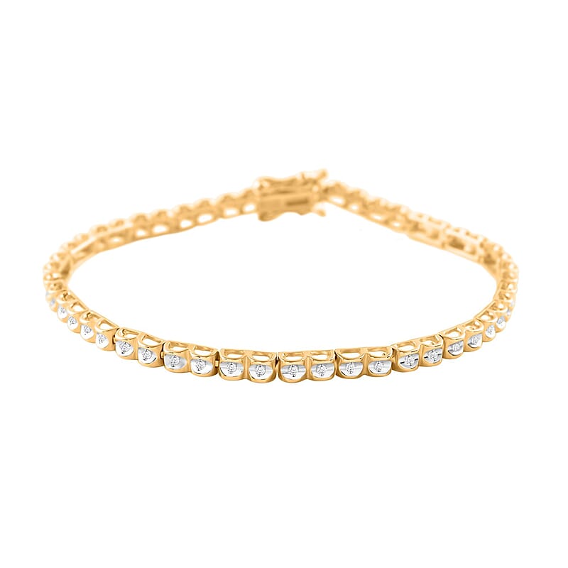 Diamond Bracelet , Diamond Tennis Bracelet , Tennis Bracelet , 14K Yellow Gold Over Sterling Silver Bracelet (7.50 In) 0.50 ctw