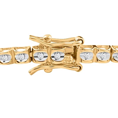 Diamond Bracelet , Diamond Tennis Bracelet , Tennis Bracelet , 14K Yellow Gold Over Sterling Silver Bracelet (7.50 In) 0.50 ctw