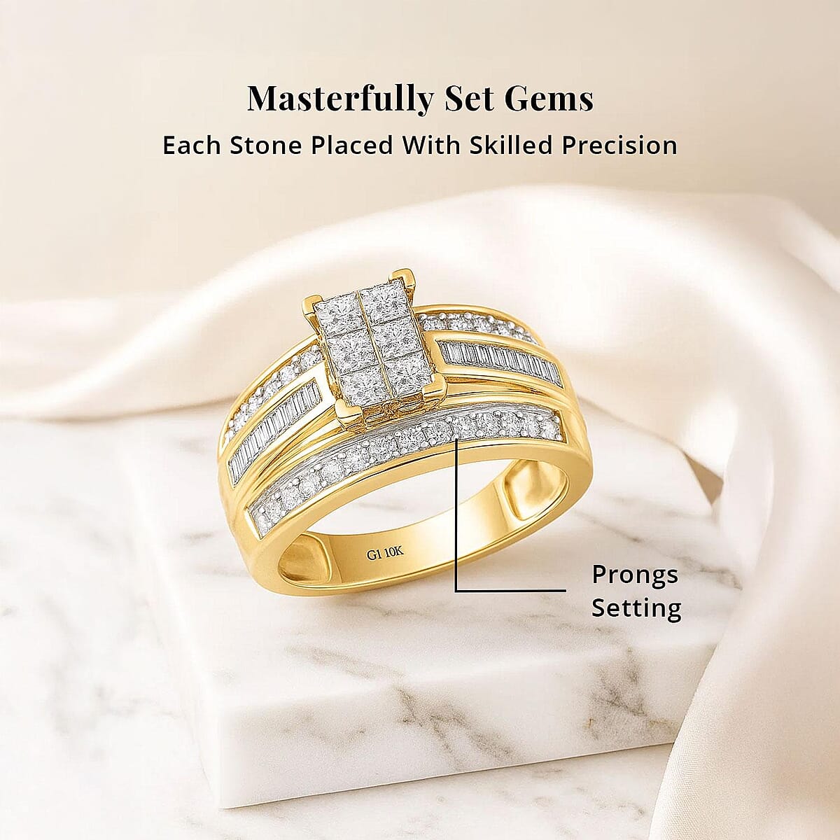 Diamond SI3-G 1.00 ctw Ring in 10K Yellow Gold (Size 5.0) 4.40 Grams image number 4