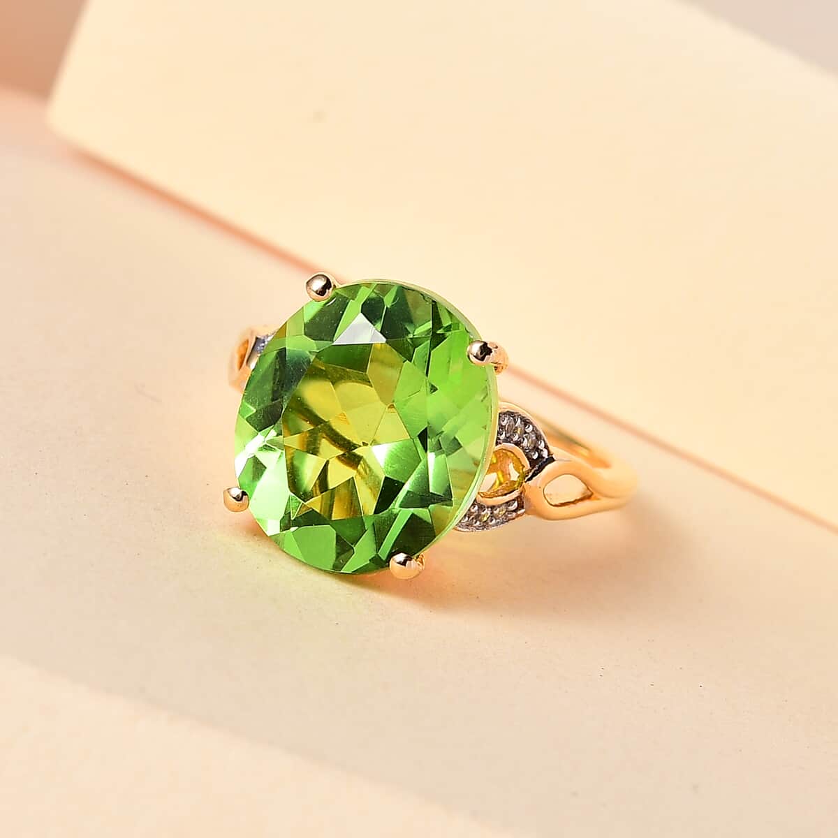 Karis Chartreuse Quartz (Triplet) and Simulated Green Diamond Ring in 18K Yellow Gold Plated 5.60 ctw image number 1