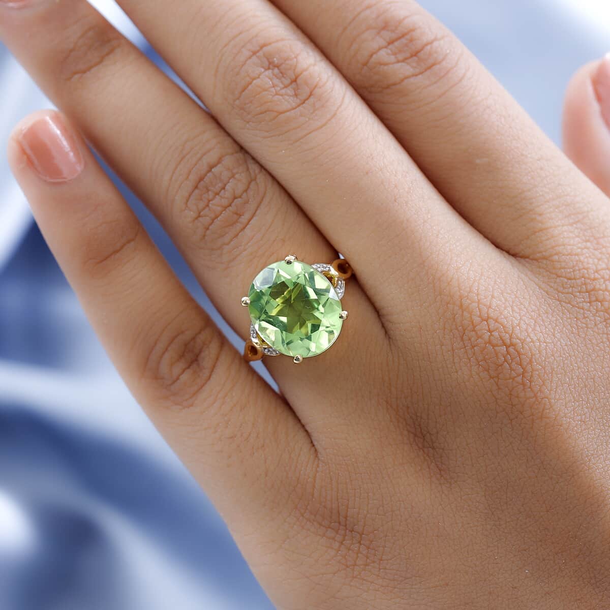 Karis Chartreuse Quartz (Triplet) and Simulated Green Diamond Ring in 18K Yellow Gold Plated 5.60 ctw image number 2