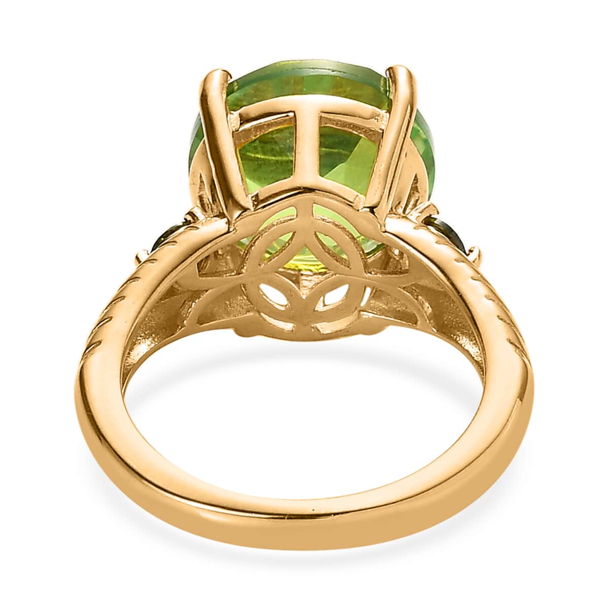 Karis Chartreuse Quartz (Triplet) and Simulated Green Diamond Ring in 18K Yellow Gold Plated 5.60 ctw image number 4