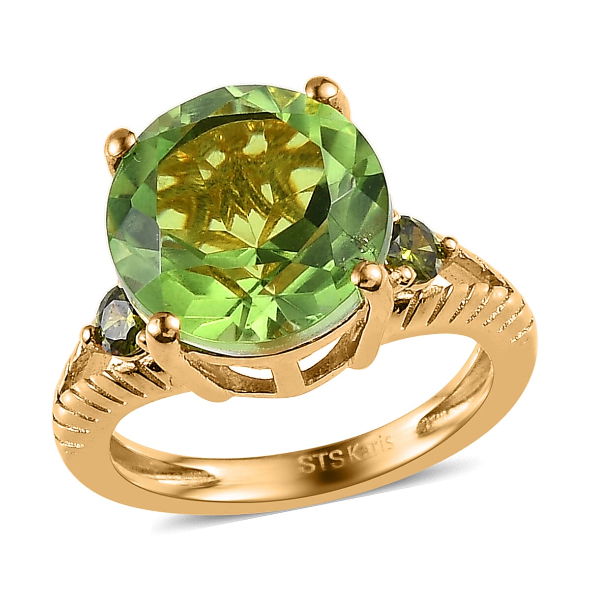 Karis Chartreuse Quartz (Triplet) and Simulated Green Diamond Ring in 18K Yellow Gold Plated (Size 5.0) 5.60 ctw image number 0