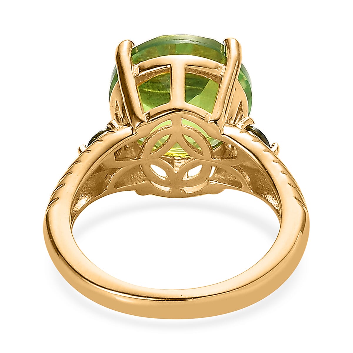 Karis Chartreuse Quartz (Triplet) and Simulated Green Diamond Ring in 18K Yellow Gold Plated (Size 5.0) 5.60 ctw image number 4
