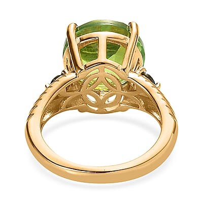 Karis Chartreuse Quartz (Triplet) and Simulated Green Diamond Ring in 18K Yellow Gold Plated (Size 5.0) 5.60 ctw