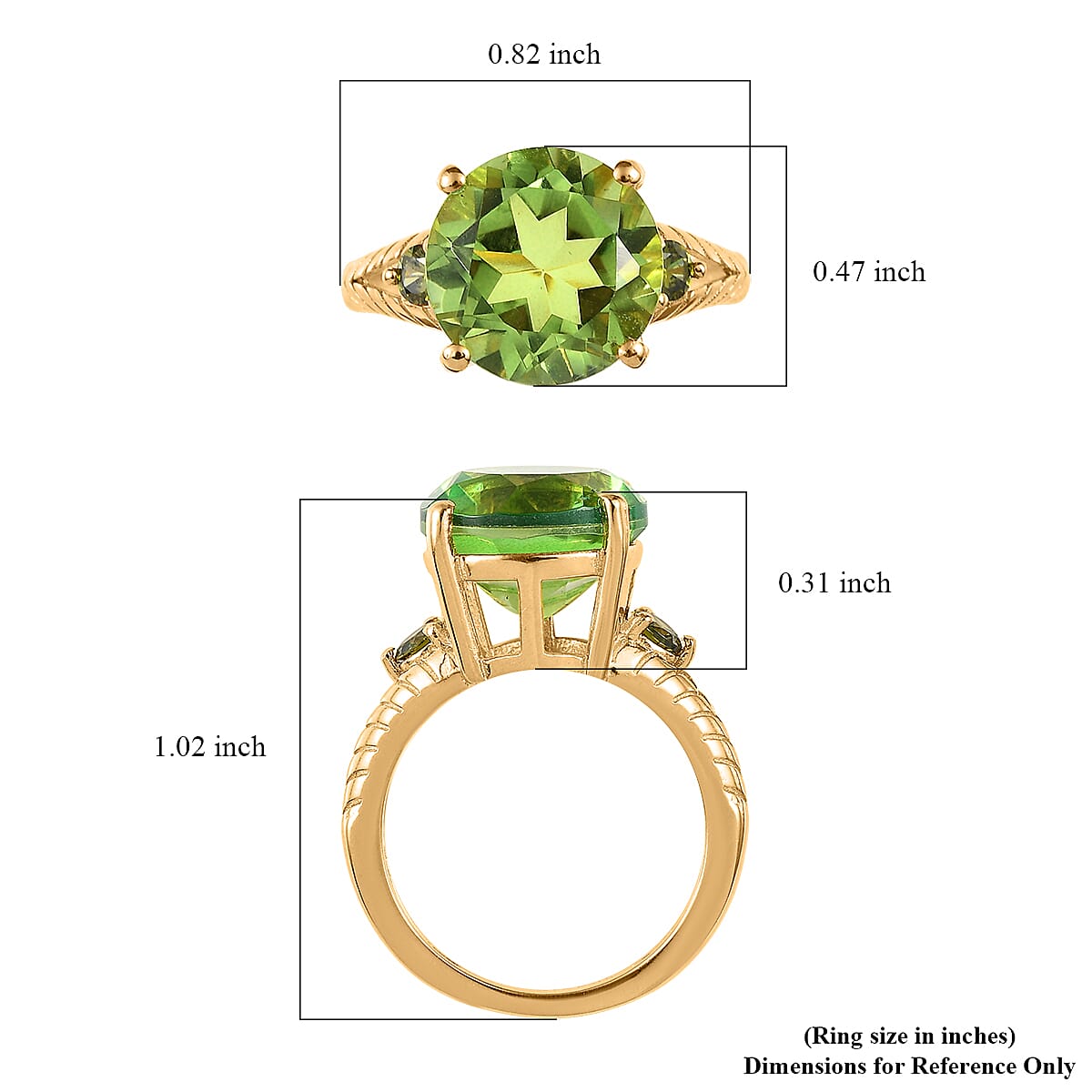 Karis Chartreuse Quartz (Triplet) and Simulated Green Diamond Ring in 18K Yellow Gold Plated (Size 5.0) 5.60 ctw image number 5