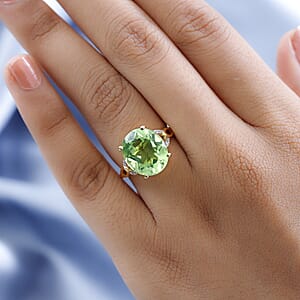 Karis Chartreuse Quartz (Triplet) and Simulated Green Diamond Ring in 18K Yellow Gold Plated (Size 8.0) 5.60 ctw
