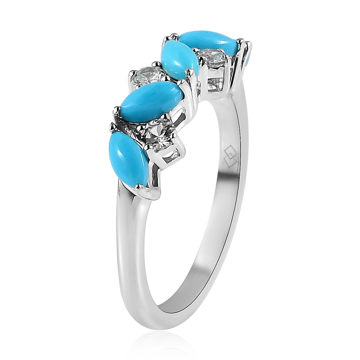 Premium Sleeping Beauty Turquoise and White Zircon 0.80 ctw Ring in Rhodium Over Sterling Silver (Size 7.0)