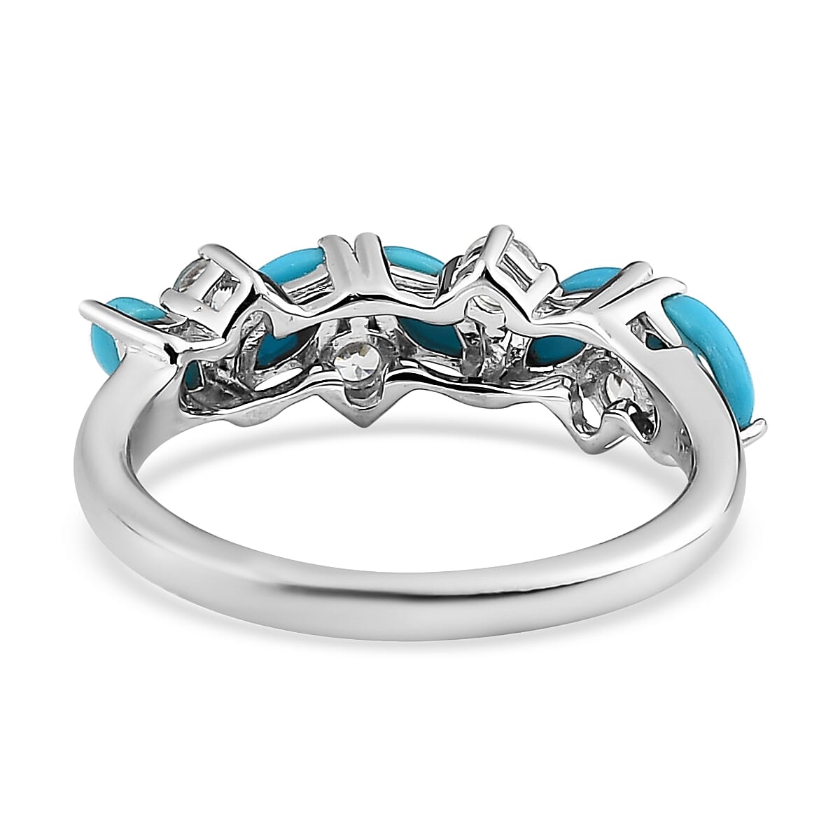 Premium Sleeping Beauty Turquoise and White Zircon 0.80 ctw Ring in Rhodium Over Sterling Silver (Size 7.0)