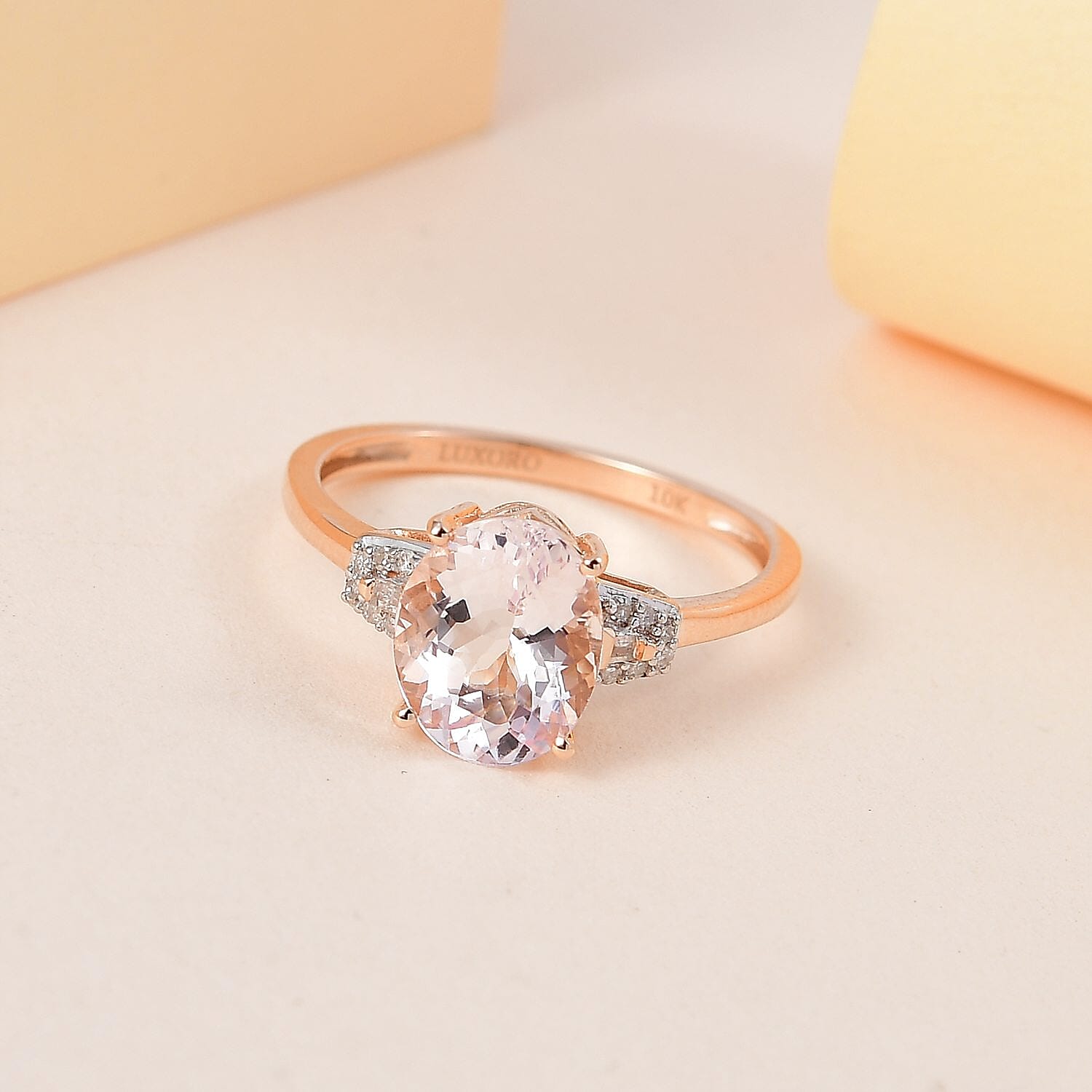 Luxoro 10K Rose Gold Premium Pink Morganite and G-H I3 Diamond Ring (Size 10.0) 2.35 ctw