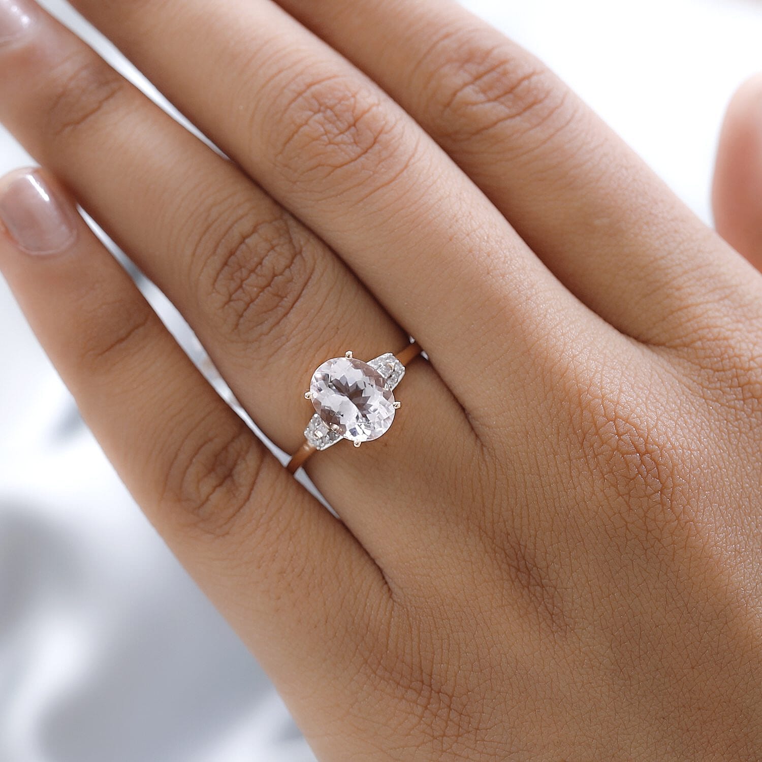 Luxoro 10K Rose Gold Premium Pink Morganite and G-H I3 Diamond Ring (Size 10.0) 2.35 ctw
