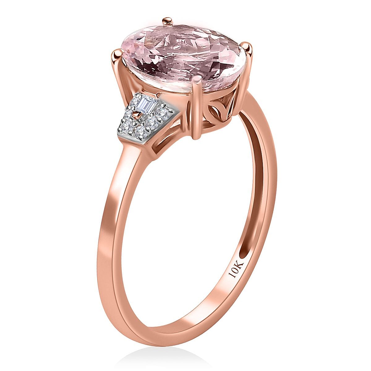 Luxoro 10K Rose Gold Premium Pink Morganite and G-H I3 Diamond Ring (Size 10.0) 2.35 ctw