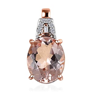Luxoro 10K Rose Gold Premium Pink Morganite and G-H I3 Diamond Pendant 2.15 ctw
