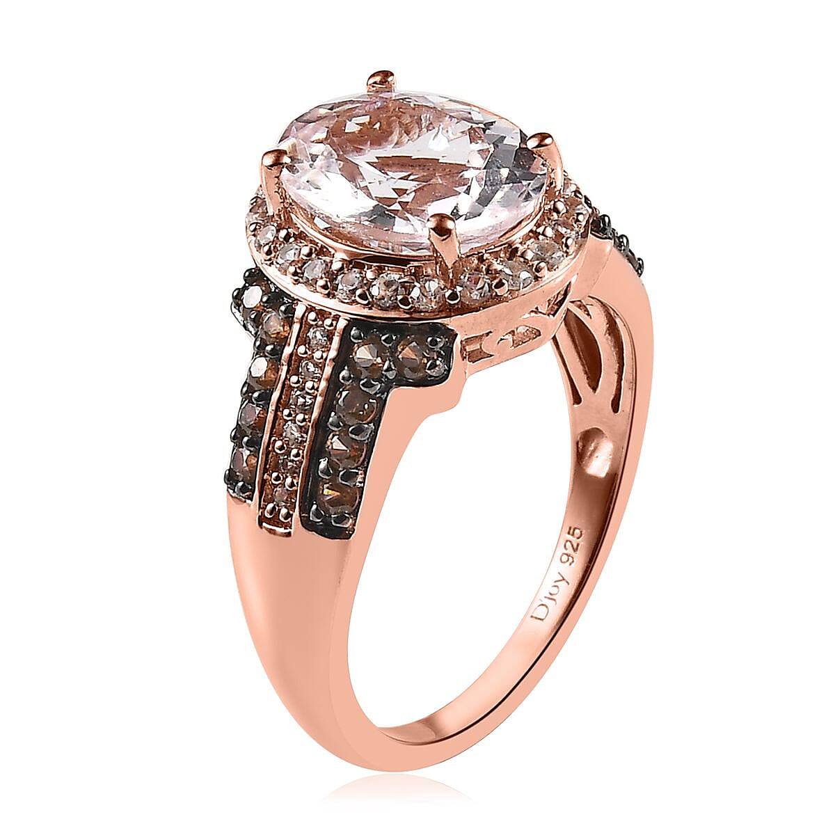 Pink Morganite, Champagne and White Zircon Halo Ring in Vermeil Rose Gold Over Sterling Silver (Size 10.0) 3.15 ctw