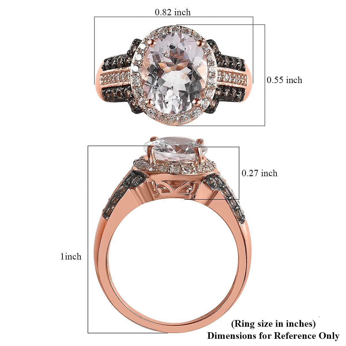 Pink Morganite, Champagne and White Zircon Halo Ring in Vermeil Rose Gold Over Sterling Silver (Size 10.0) 3.15 ctw