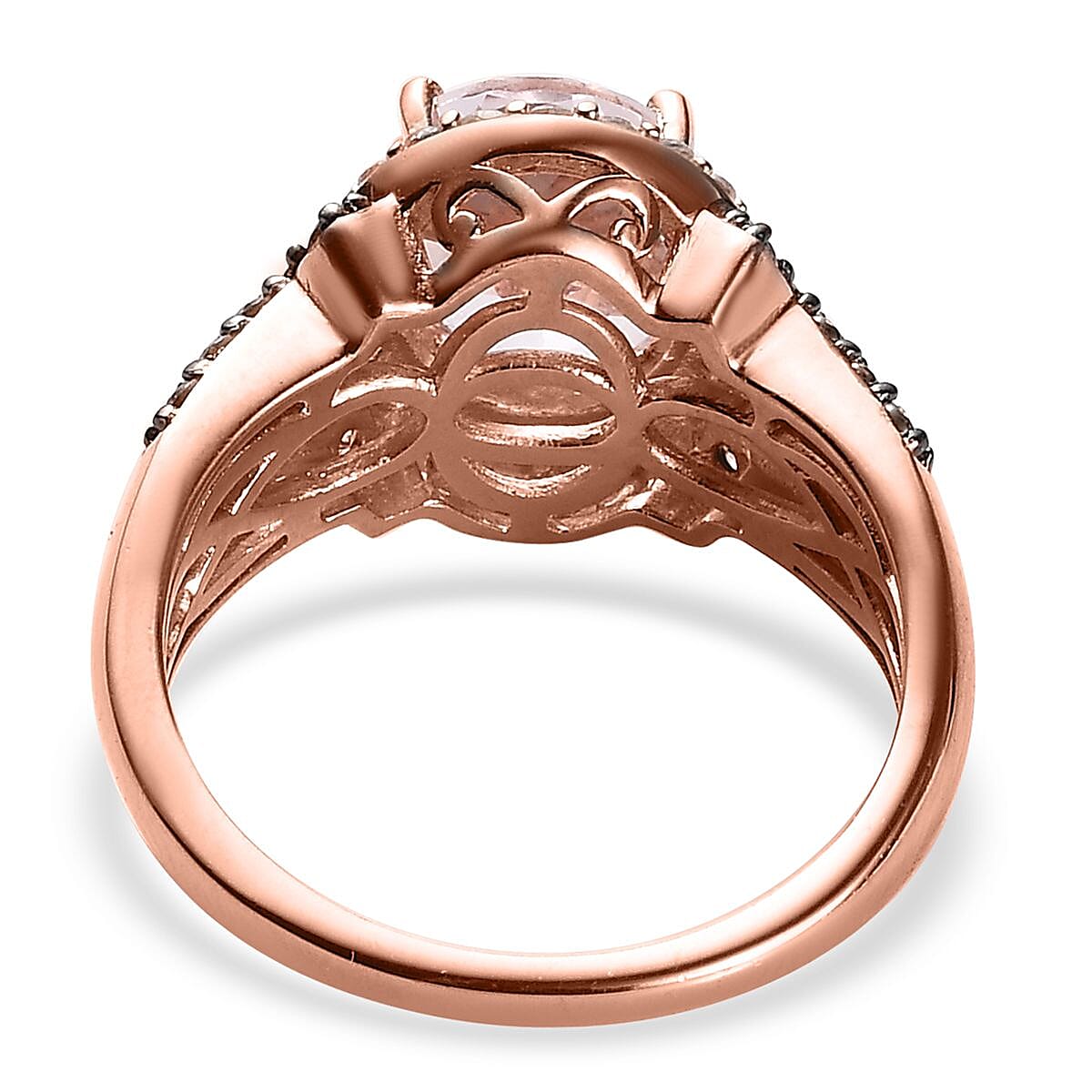 Pink Morganite, Champagne and White Zircon Halo Ring in Vermeil Rose Gold Over Sterling Silver (Size 9.0) 3.15 ctw image number 4