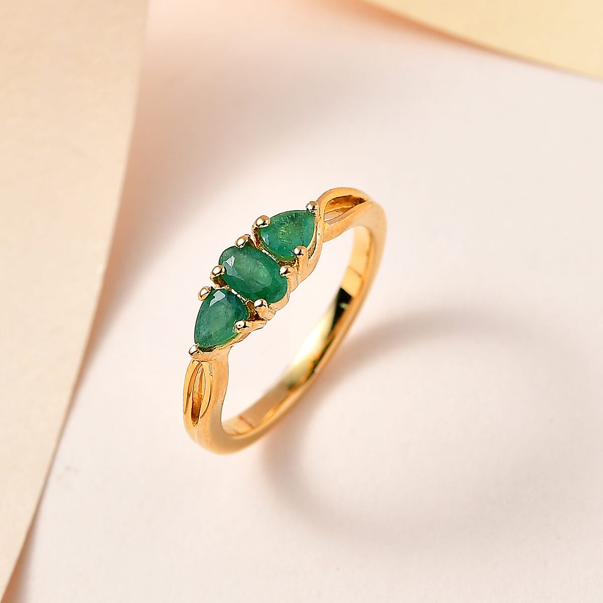 AAA Kagem Zambian Emerald 3 Stone Ring in Vermeil Yellow Gold Over Sterling Silver 0.50 ctw image number 1