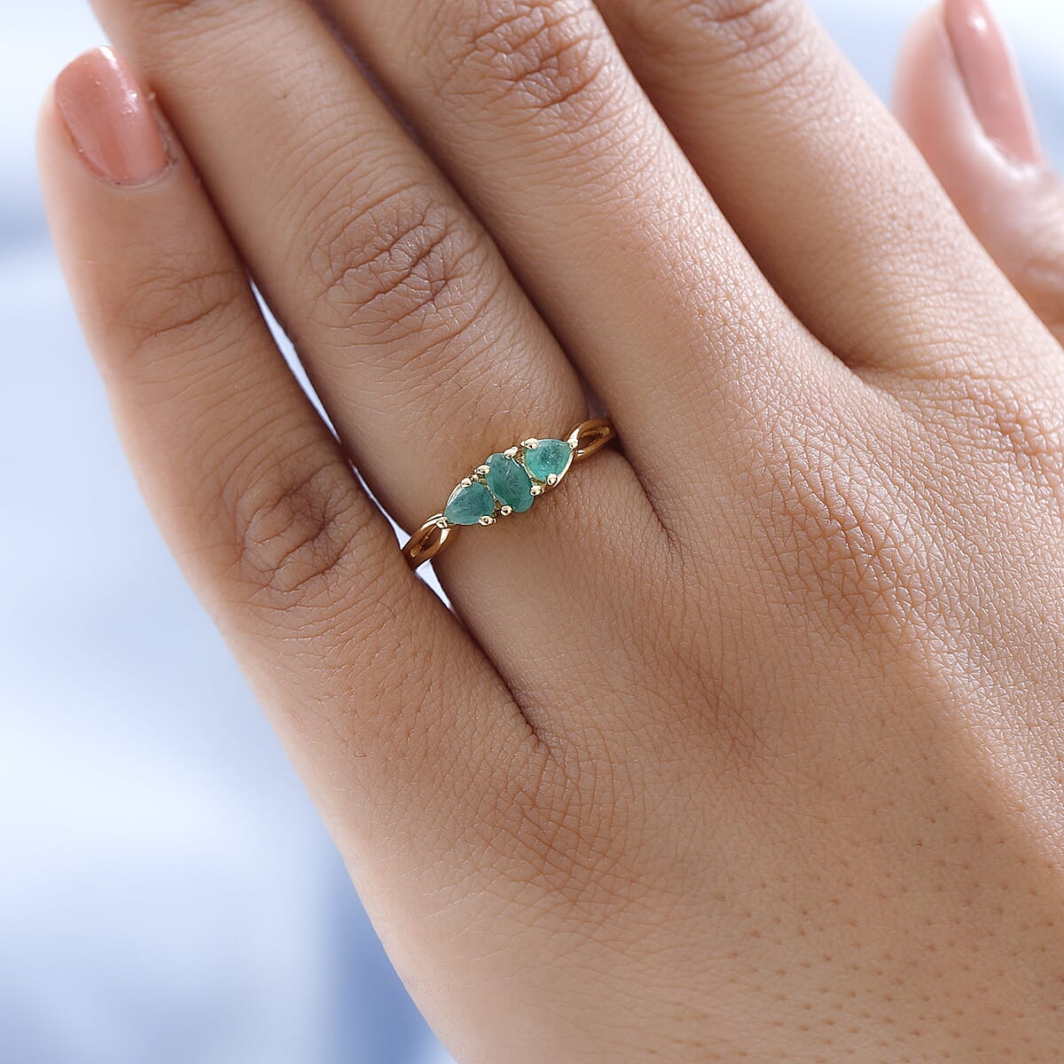 AAA Kagem Zambian Emerald 3 Stone Ring in Vermeil Yellow Gold Over Sterling Silver 0.50 ctw image number 2