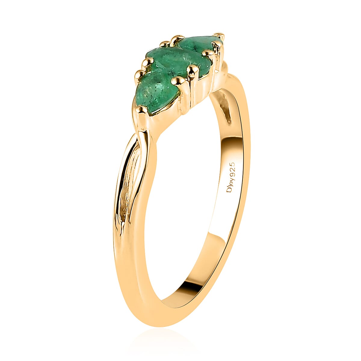 AAA Kagem Zambian Emerald 3 Stone Ring in Vermeil Yellow Gold Over Sterling Silver 0.50 ctw image number 3